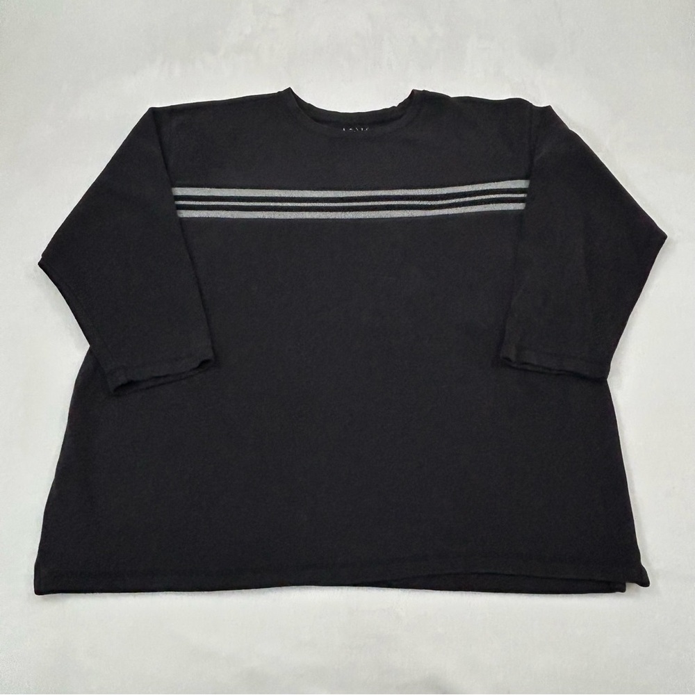 Vintage Y2K Basic Editions Black Crewneck Long Sleeve Chest Stripe Shirt Men XLT